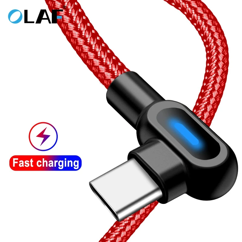 

OLAF 1M 2M USB Type C Cable 90 Degree Data Sync Fast Charging USB C Cable For Samsung S9 S10 Xiaomi Redmi Note 7 mi9 mi8 Type-c