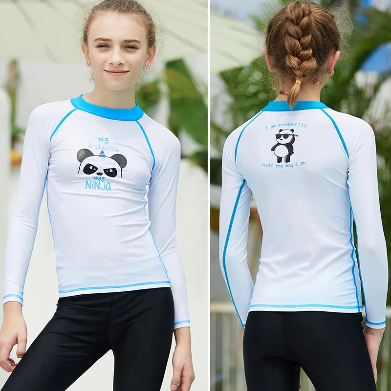 Youth Kids Basic Skins UPF 50+ Long or Short Sleeve Rash Guard Compression Surf Swim Shirt Sun Protective Swimsuit Top Girls Boy - Цвет: M179603Y-1