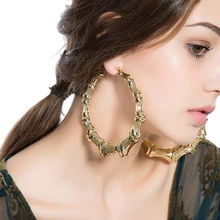 Большие хип-хоп Бамбук Серьги-кольца Панк Золотая пластина горячая Распродажа круглые серьги для женщин 100 мм ER006