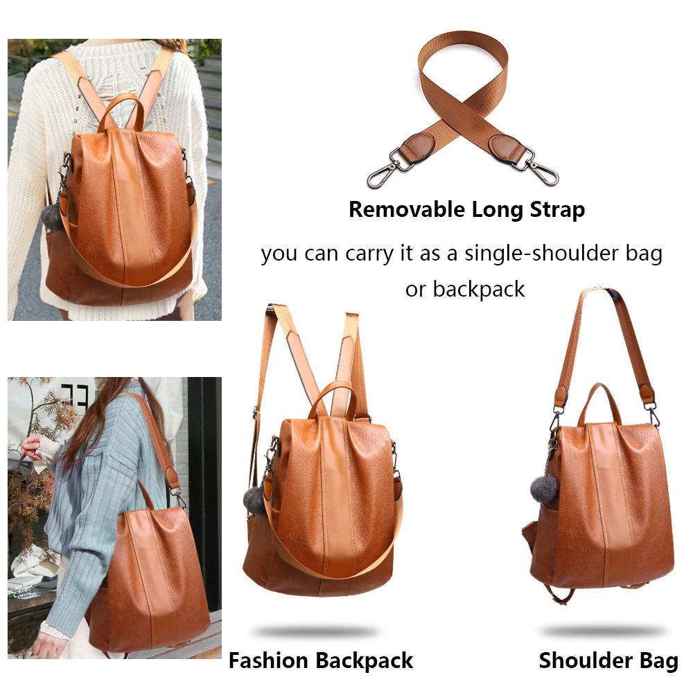  HERALD FASHION Quality Leather Anti-thief Women Backpack Large Capacity Hair Ball School Bag for Te - 32895768593