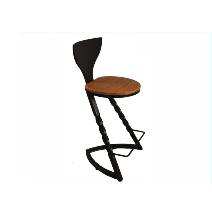 Industrial chair powder coating finish metal twist leg frame rounded wood w/backrest bar stool Industrial chair powder coating finish metal twist leg frame rounded wood w/backrest bar stool