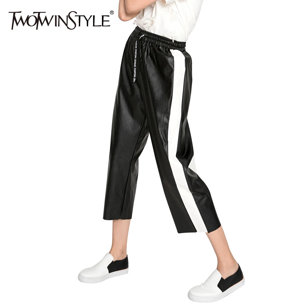 [TWOTWINSTYLE] 2019 осенне зимние шаровары из искусственной кожи хитового цвета Женская