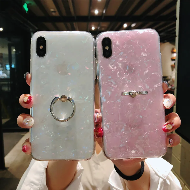 

Soft TPU Glitter Phone Case For iPhone 7 8 Dream Shell Pattern Cases For iPhone X XS Max XR 6 6S Plus Cover with Ring Holder