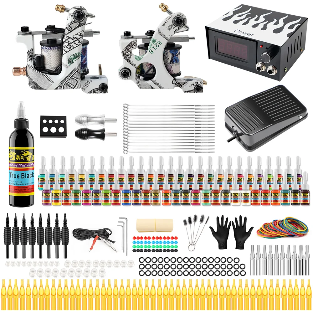 

STIGMA Tattoo® Complete Tattoo Kit 2 Pro Machine Guns 54 Inks Power Supply Foot Pedal Needles Grips Tips TK252