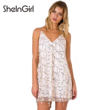 SheInGirl Summer Dress Women 2017 Sexy Backless mini slip dress Gold Sequin Wild Party Club wrap dress Beach vestidos