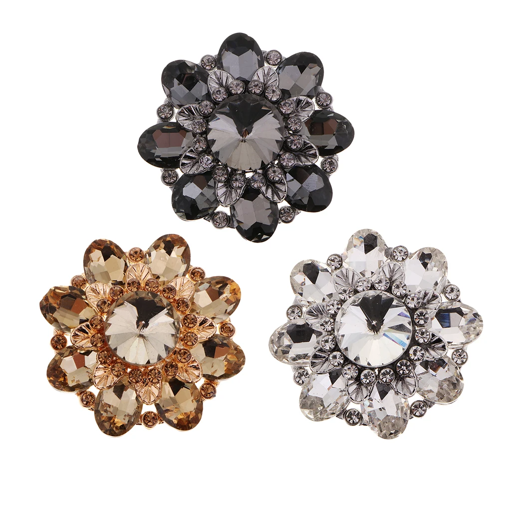 Flower Design Alloy Rhinestone Shank Button, 46mm, Wedding Dress Clothes Embellishments