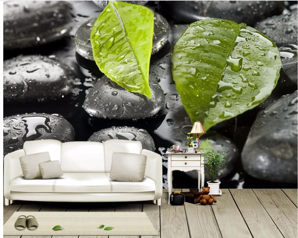 Custom Photo Wallpaper 3D Stereo Stone Leaf In The Rain Home Decor Living Room Wall Covering TV Background Mural | Обустройство дома