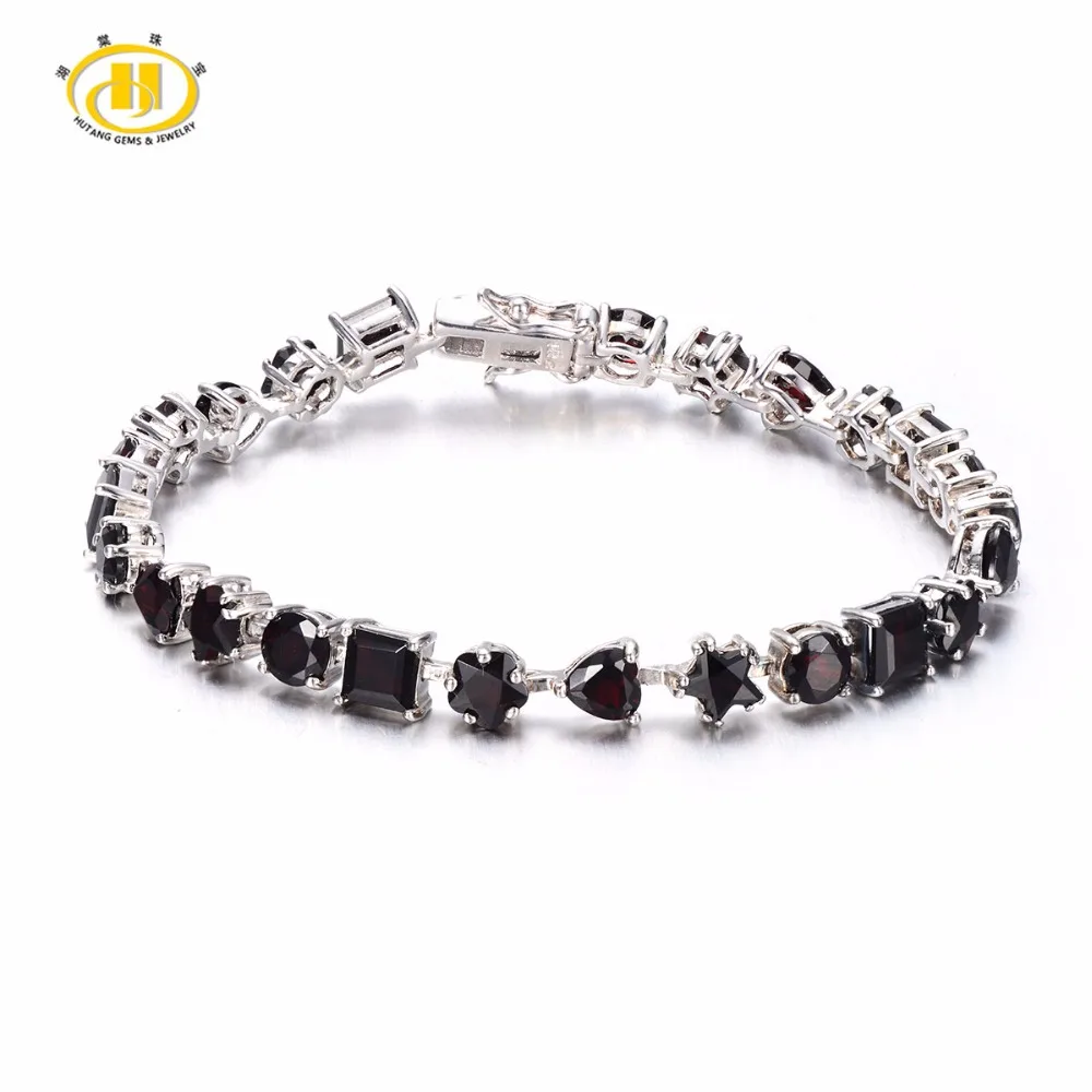 

Hutang 15 Ct Natural Gemstone Black Garnet Solid 925 Sterling Silver Bracelet For Women Girl Fine Stone Jewelry 6.75 Inches New