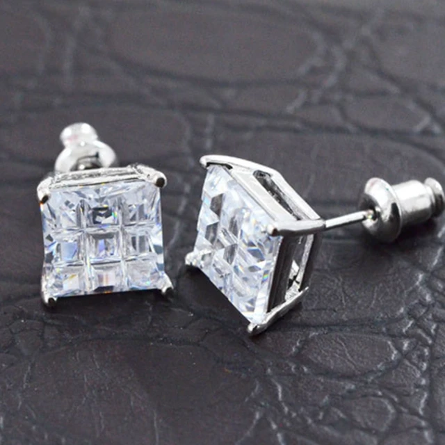 Princess Cut Square White Gold Filled Earrings Men Fashion Stud Princess Cut Square White Gold Filled Earrings Men Fashion Stud 5mm