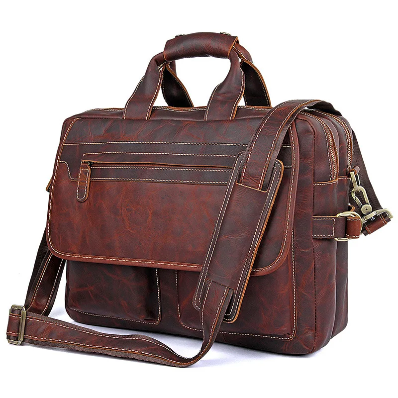

Men's 100% Genuine Leather Briefcase Cowhide Hand-held Vintage Real Leather Briefcase Messenger Shoulder Bag Laptop Case Handbag