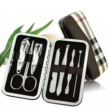7pcs/pack Nail Clipper Kit Nail Care Pedicure Scissor Tweezer Knife Ear Pick Utility Manicure Set Tools Grid Patterned