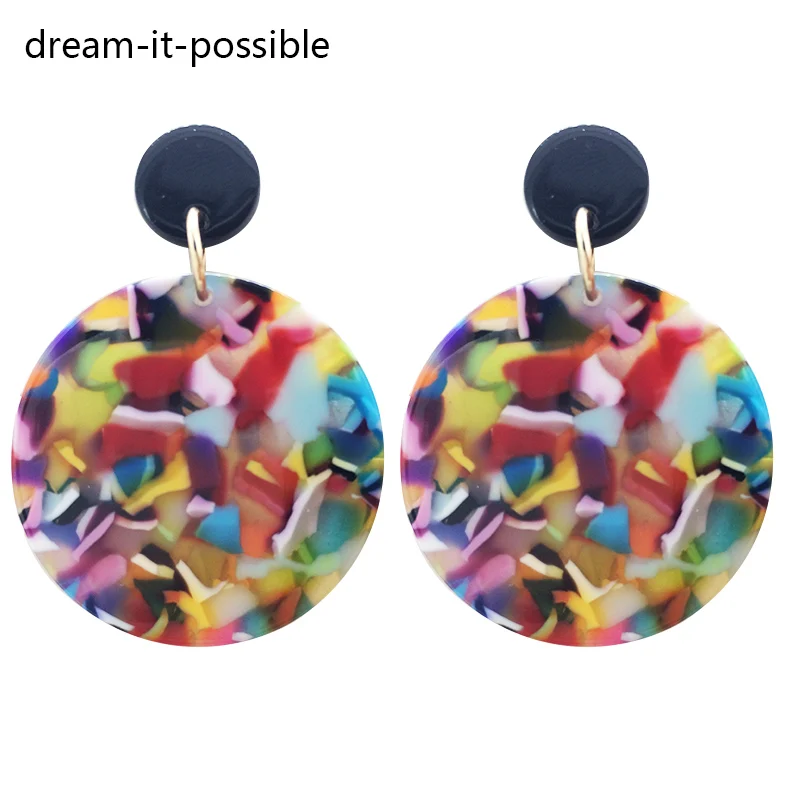 

Dream-it-possible Bohemian Multi-color Acrylic Drop Earrings Acetic Acid Round Resin Women Charm Unique new Earrings Accessories