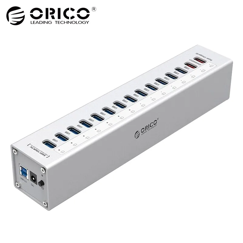 ORICO A3H13P2-SV Aluminum 13 Ports Multi USB3.0 HUB Splitter with 2 Charging Ports 5V2.4A Super Charger / 5V1A Universal Silver ORICO A3H13P2-SV Aluminum 13 Ports Multi USB3.0 HUB Splitter with 2 Charging Ports 5V2.4A Super Charger / 5V1A Universal Silver