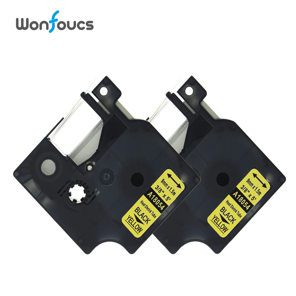 Beste 2 stuks 18054 9mm zwart op geel krimpkous IND Labeltapes Compatibel voor dymo Rhino Industri euml;le Printer