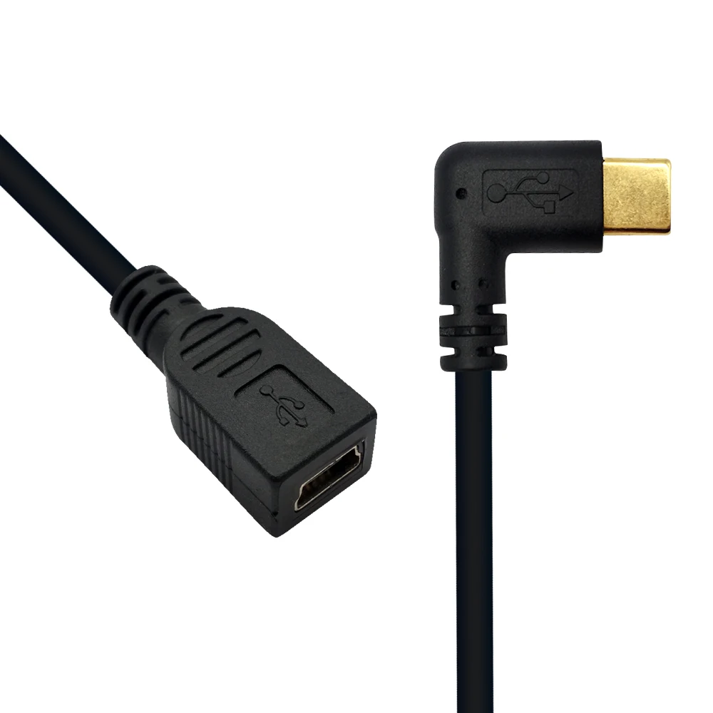 DANSPEED Mini USB к USB 3,1 type C кабель для быстрой передачи данных 90 градусов прямоугольный 5-контактный разъем Mini USB-type C длина кабеля 25 см