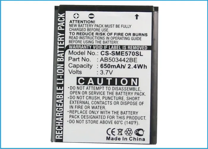 

Cameron Sino 650mAh Battery AB503442BE, AB503442BU for Samsung SGH-B110, SGH-E570, SGH-E578, SGH-J700, SGH-J700i, SGH-J700v,J708
