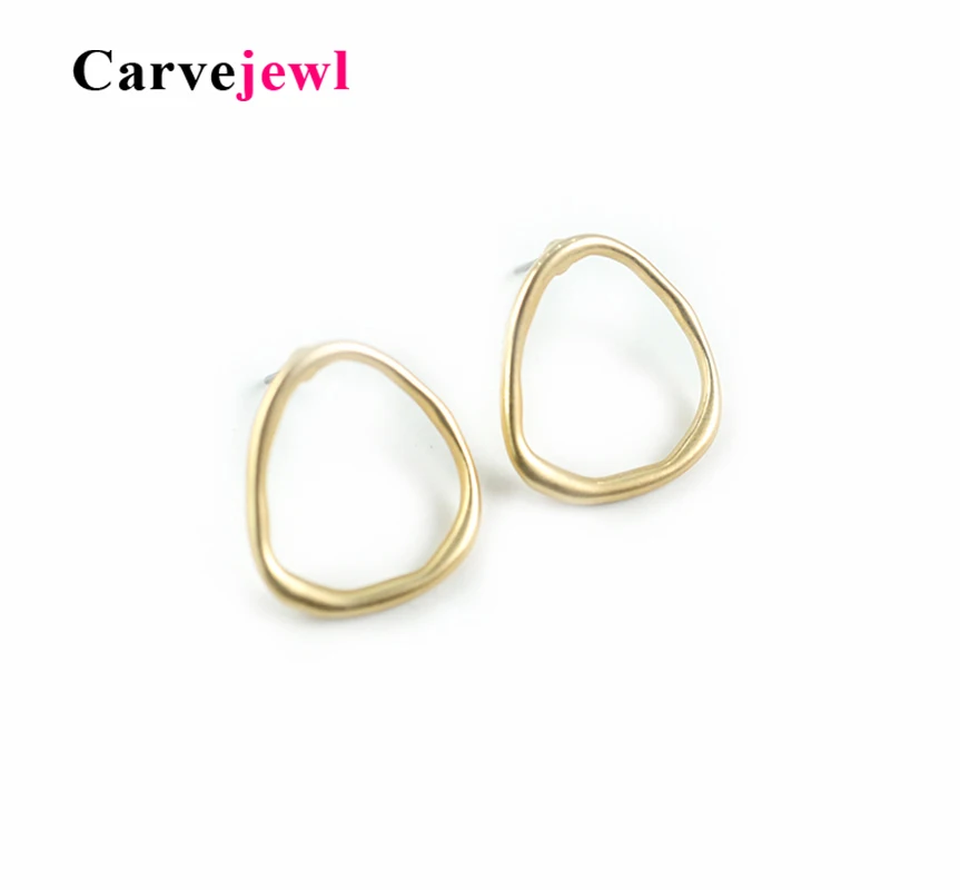Carvejewl маленькая серьга earing нерегулярные молотком Круглый Круг Серьги гвоздики для женщин jewelry матовая золотистое, серебристое покрытие