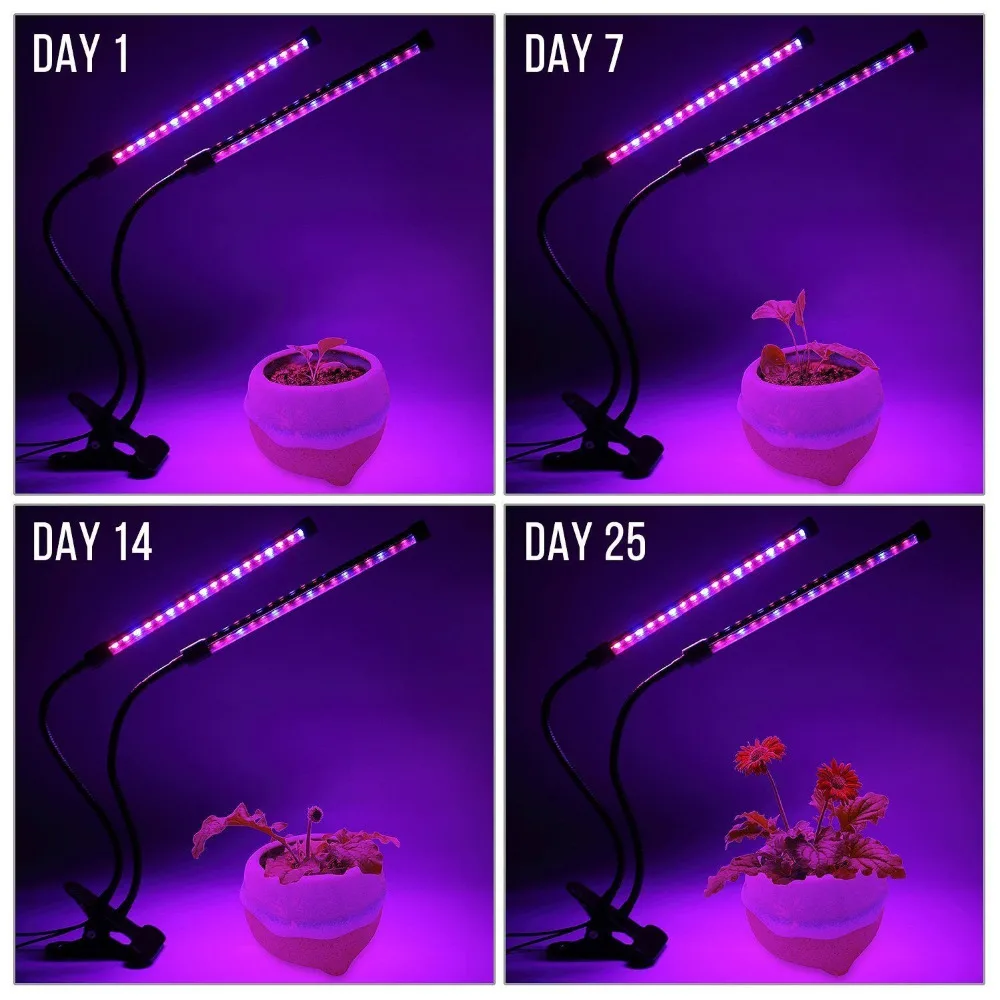 20 Вт Светодиодный светильник для выращивания растений с двойной головкой, с функцией синхронизации, вращение на 360 градусов, домашние семена цветов, теплица, лампа для выращивания