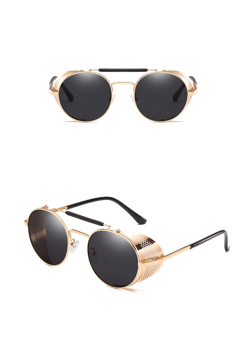Круглые металлические солнцезащитные очки Peekaboo в стиле стимпанк для мужчин и женщин, мода, красные, золотые, черные, мужские солнцезащитные очки, uv400