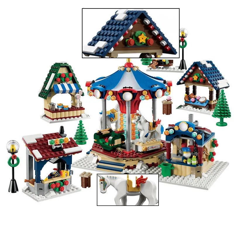 

1412PCS Creative Series Creator Winter Village Market Building Blocks Bricks Toys for LEGOINGS Children Christmas Gift 10235