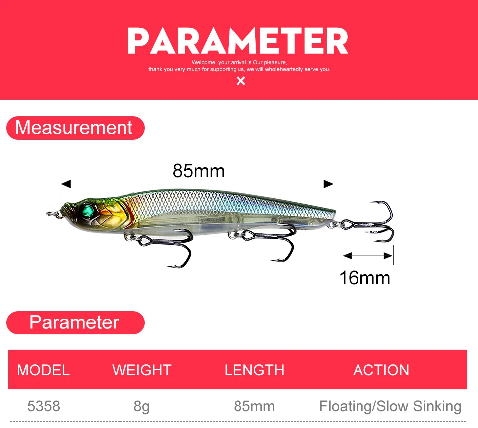 Kingdom Fishing Lures 58mm 8g, 22g Watery Beast Pencil Floating And Slow Sinking New Interesting Functional Design Baits (2)