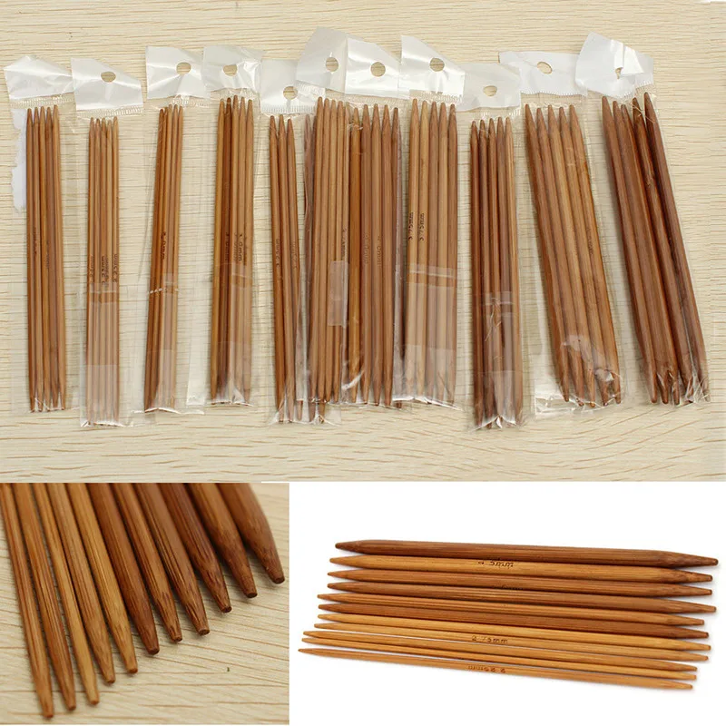 

Brand New 55Pcs 11sizes 5'' 13cm Smooth Handle Double Pointed Carbonized Bamboo Knitting Needles Set Size 2.0-5.0mm