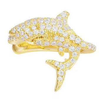 

YP2370 AP Women Wedding Shark Animal Clip Earring Animal 925 Sterling Silver Crystal Zircon Cuff Earring Trendy Jewelry