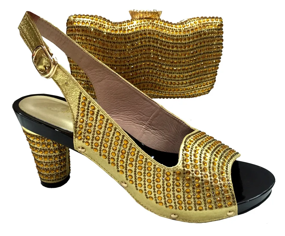 YZ18 Gold Color Latest African Shoes And Bag Set For Party High Quality Italian Ahoes And Bags ...