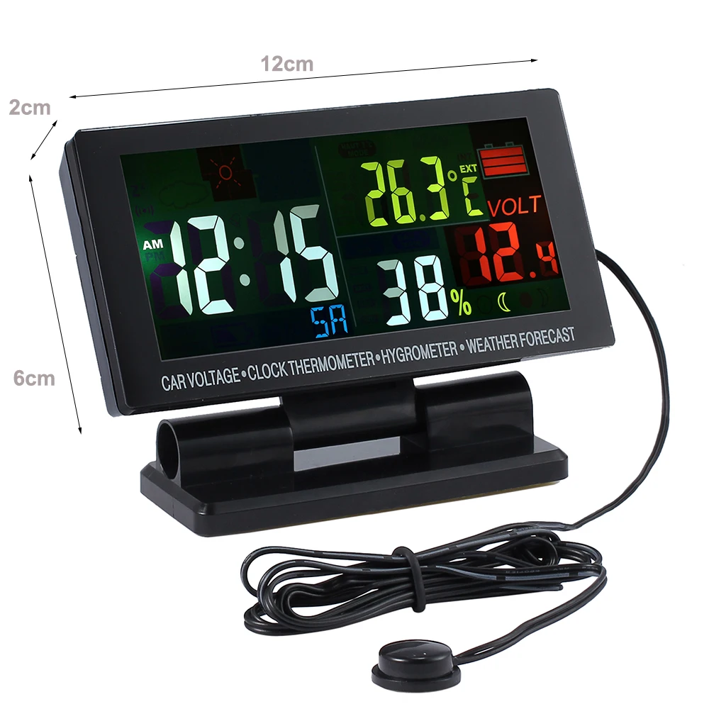 Цифровой цветной ЖК-дисплей Neoteck, автомобильные часы, термометр для температуры погоды, гигрометр, сигнализация напряжения, автомобильный термометр, прогноз погоды