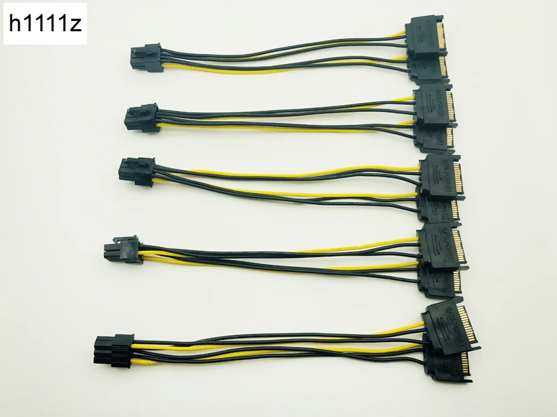 5 шт двойной 15Pin SATA штекерным 6pin PCI-E PCI Express Графика видеокарта двойной SATA к 6pin Мощность кабель для ETH Майнинг Биткойн