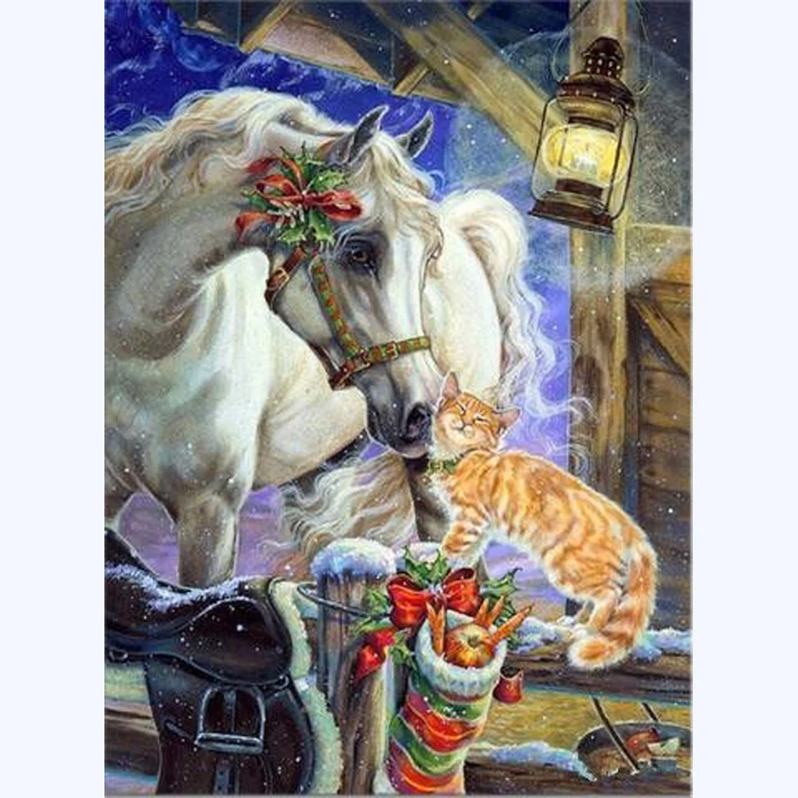 New 5d Rhinestones Diy Diamond Mosaic Painting Cross Stitch Kits Full Drill Fabric Embroidery Horse &amp cat | Дом и сад