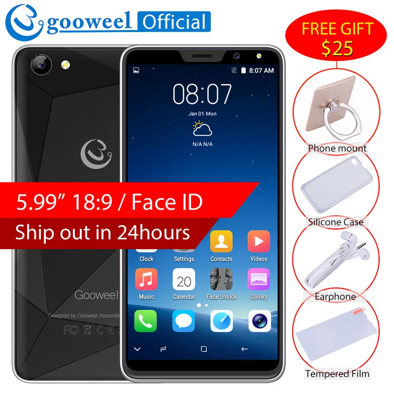 2019 Gooweel M5 Plus Face ID 5 99 дюймов 18:9 ips экран смартфон 5MP камера MTK6580 четырехъядерный