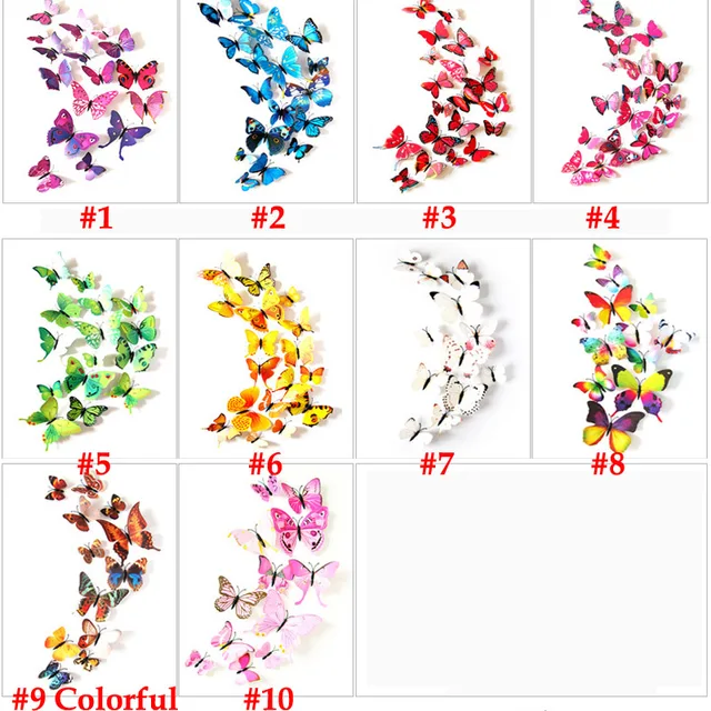 12pcs PVC 3D DIY Butterfly Decal Magnetic Sticking Feather Mandala Painting Stencils For Wall Large In Wall Stickes Home Decor