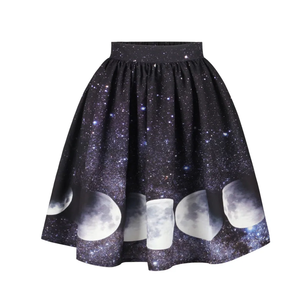 AMOMA женское бальное платье с 3D принтом, повседневная цветная юбка для женщин, луна - Цвет: Moon