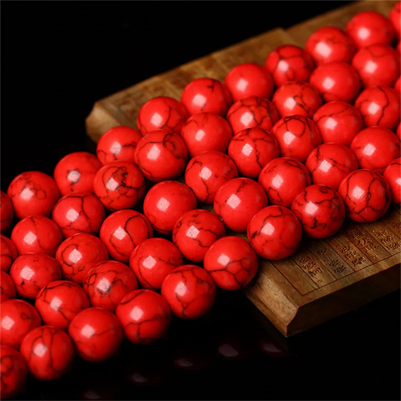 

32-95PCS Natural Round Loose Spacer Red Turquesa Stone Beads 4 6 8 10 12mm Pick Size Dyed Fashion Jewelry Findings DIY Necklace