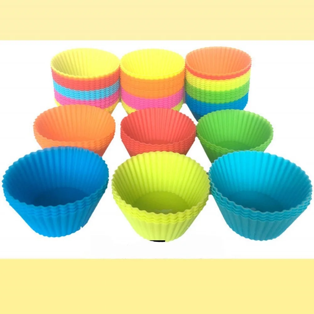 12 Pieces 7cm Silicone Round Reusable Baking Cake Molds Jelly Mould Cupcake Maker Muffin Cup for home Bakery Pastry Tools