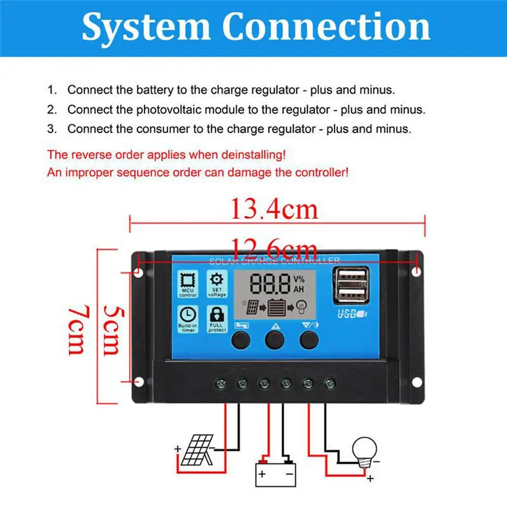 Controlador para o Telefone do Carro Lâmpada de Carregamento Solar com 10 Dual Painel - 20 30 50a Solar Regulador Iate rv Usb 40 w 10 20 30 40 50A Dual USB