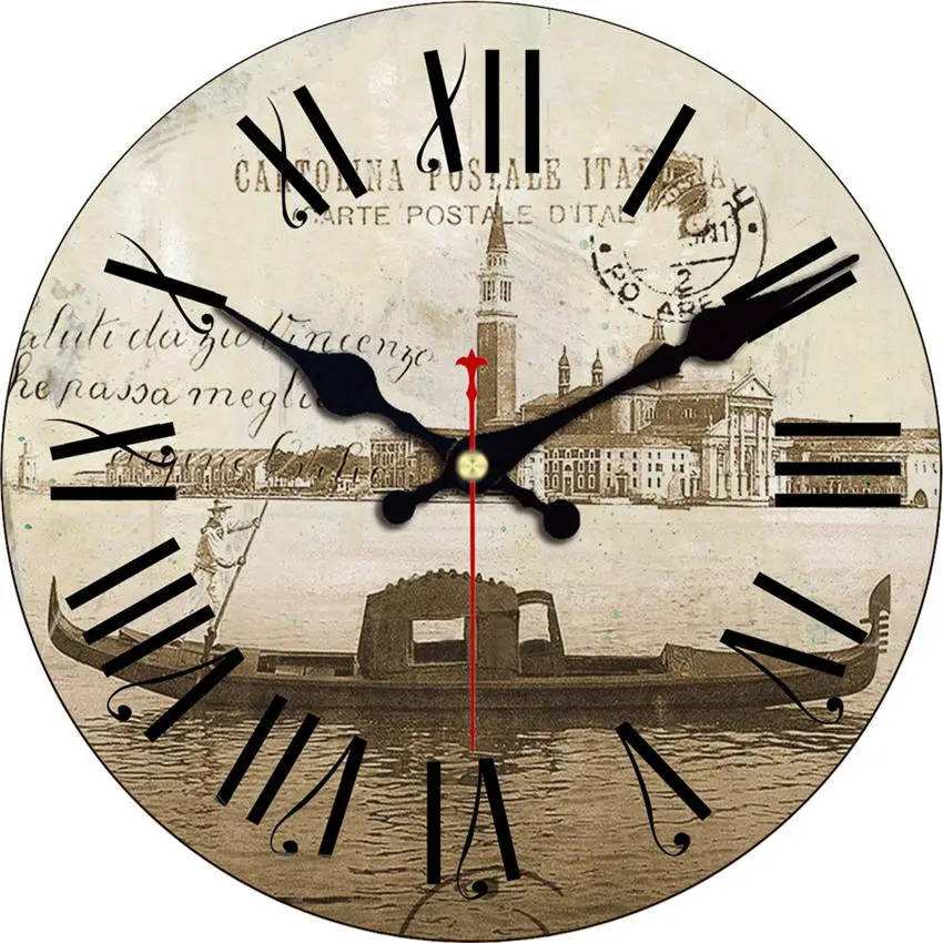 Vintage Abstract Roman Numerals Easy To Read 16 inch  Wooden Cardboard Wall Clock CHIANTI CLASSICO Clock For Living Room Decor 