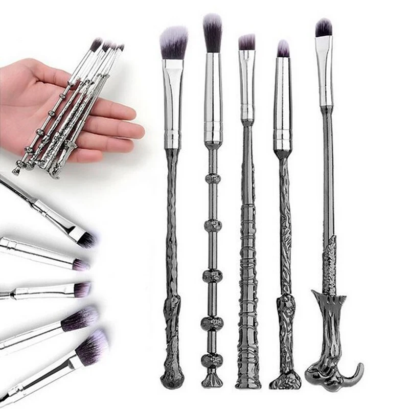 

5PCS Harry Potter Makeup Brush Sets Metal/PC handle Wand Eye Shadow Brush Beauty Comestic Set Brush Tools Make Up Kits