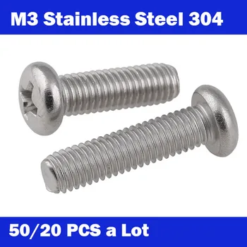 

M3*3-80MM 50/20pcs/lot DIN7985 Stainless steel 304 M3 round pan head philips micro machine screw free shipping GB818 HW002