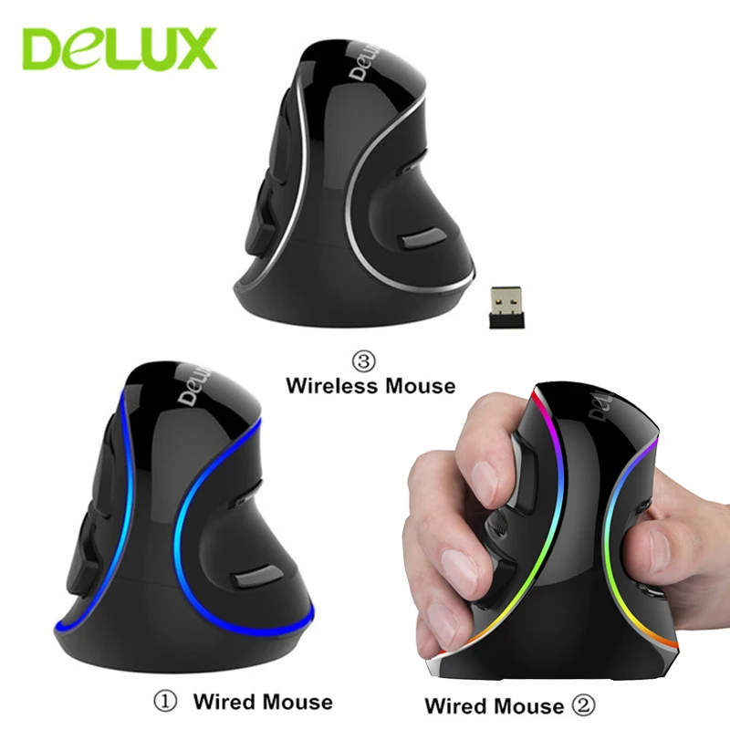 

Delux M618 Plus Vertical Mouse Gaming 3D Mice Ergonomic Useful LED Light Mice Computer Mouse for PC Laptop Gamer