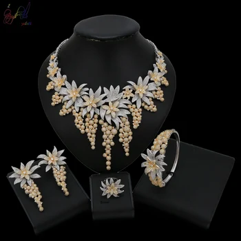 

Yulaili Newest Luxury Sparking Brilliant Cubic Zirconia Clear Necklace Earrings Wedding Bridal Jewelry Sets Dress Accessories