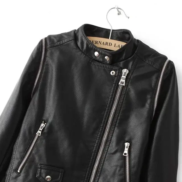 2018 Весна и Осень Зима Новая мода съемные рукава женские кожаные куртки воротник PU