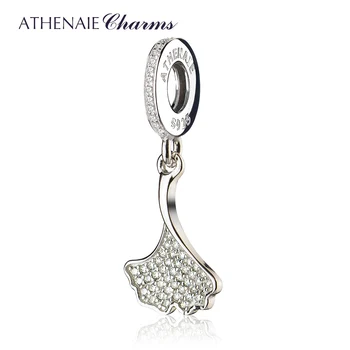 

ATHENAIE 925 Silver with Pave Clear CZ Lunky Leaf Pendant Drops Charms Beads DIY Jewelry Gift for Thanksgiving Day,Christmas Day
