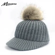 Унисекс, однотонный черно-белый бейсболка, Женская Весенняя шапка с искусственным помпоном, Повседневные вязаные шапочки, Прямая поставка