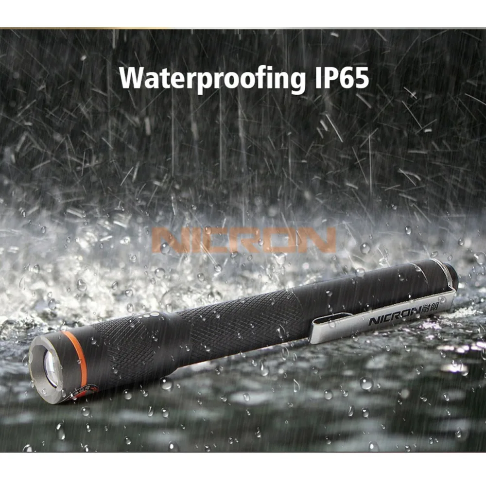 NICRON мини фонарик в форме ручки 120 лм 61 м 1 Вт 2X AAA 900cd водонепроницаемый IP65