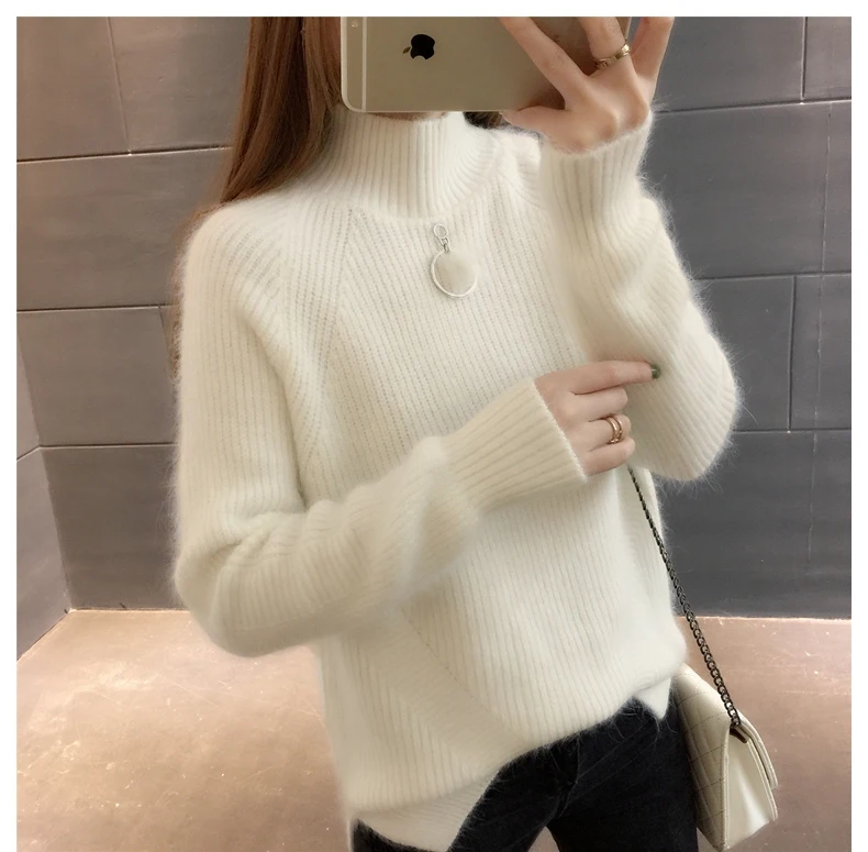 Autumn Winter Thick Women Sweaters Korean Loose Turtleneck Solid Pullovers Side Split Knitwear Chaquetas Invierno Mujer