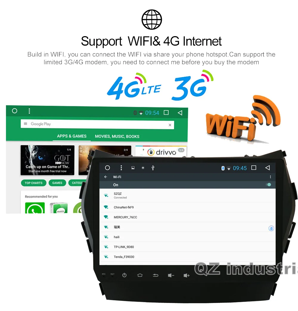 Cheap QZ industrial HD 9inch Android 8.1 T3 for Hyundai IX45 Car DVD Multimedia player with Radio Navigation BT GPS 3G 4G WIFI RDS Map 14