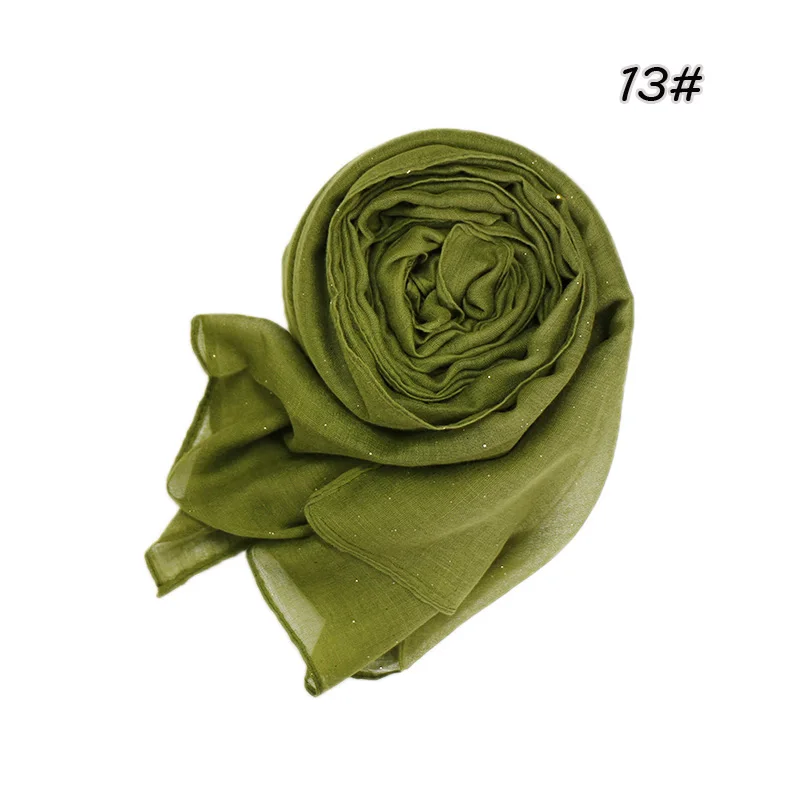 Женский Блестящий вискозный хиджаб, однотонный шарф, мерцающий кашне в мусульманском стиле, длинный мусульманский вуаль, исламские шарфы без рисунка/шарф, 30 цветов - Цвет: 13