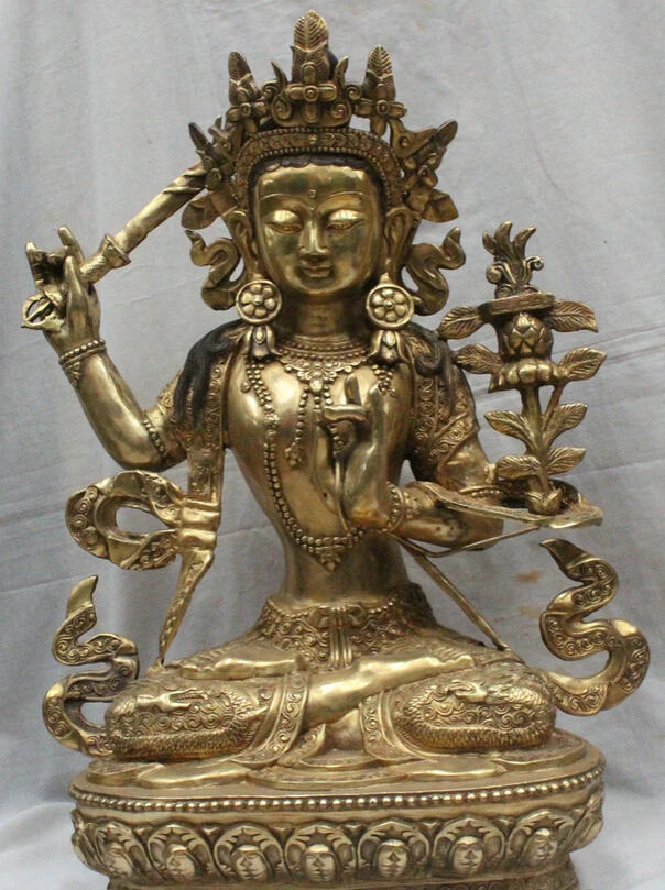 

Fast shipping USPS to USA S2212 28" Tibet Tibetan Temple Bronze Gilt Dragon Robe Manjushri Bodhisattva Statue